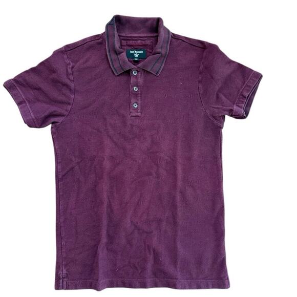 True Religion Men's Red Auburn Waffle Knit Thick Polo Shirt Size Small - Picture 1 of 5